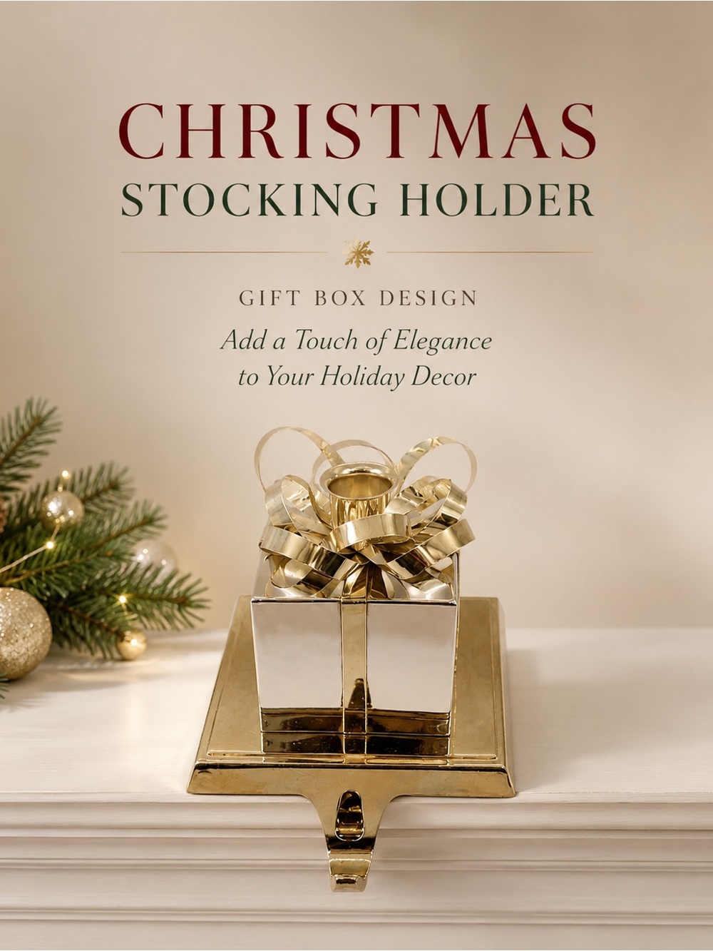 Christmas chrome gold and silver gift box stocking and candle holder.